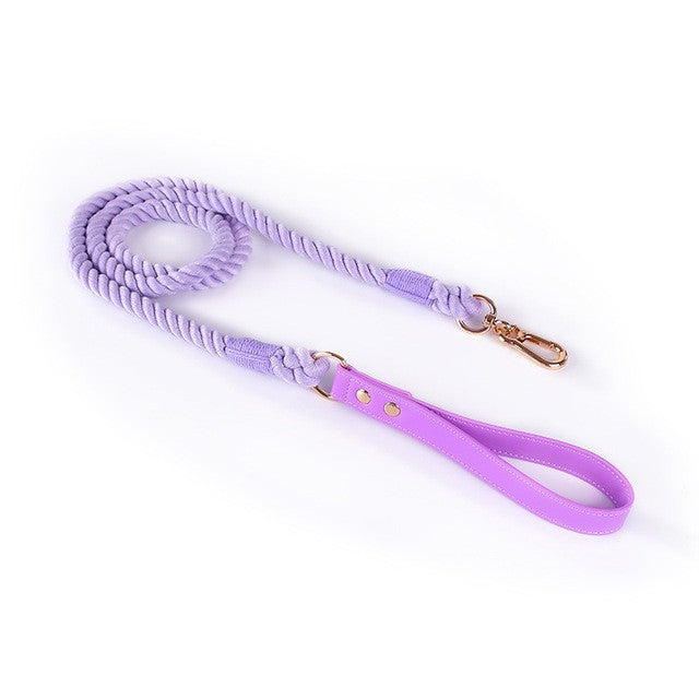 Cotton Rope and Leather Pet Leash Set