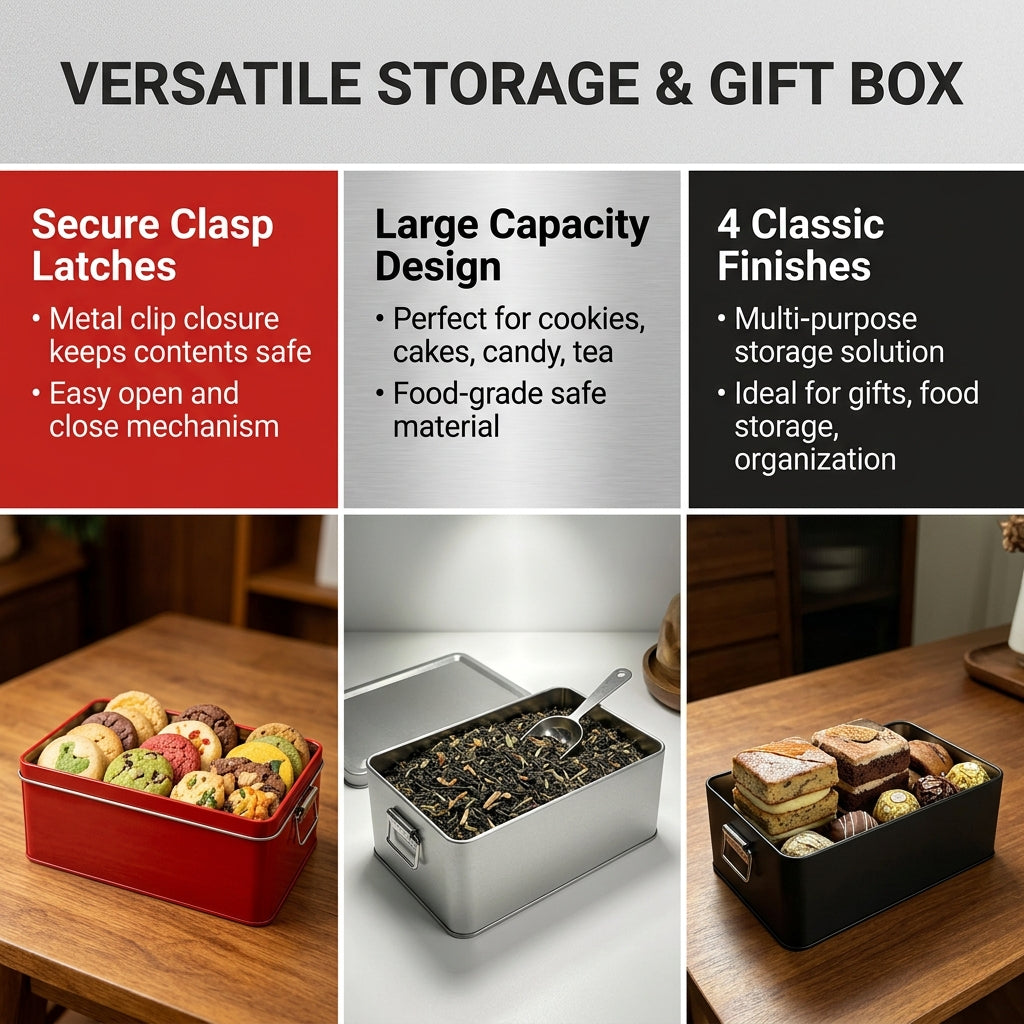 Rectangular Tinplate Storage Box With Clasp Latch