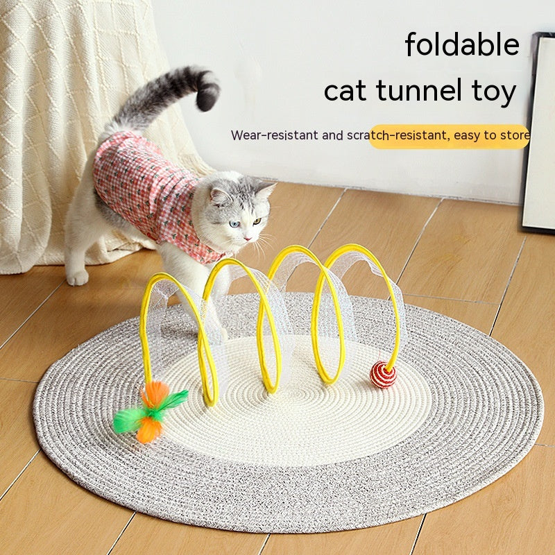 Foldable Cat Play Tunnel with Hanging Toy