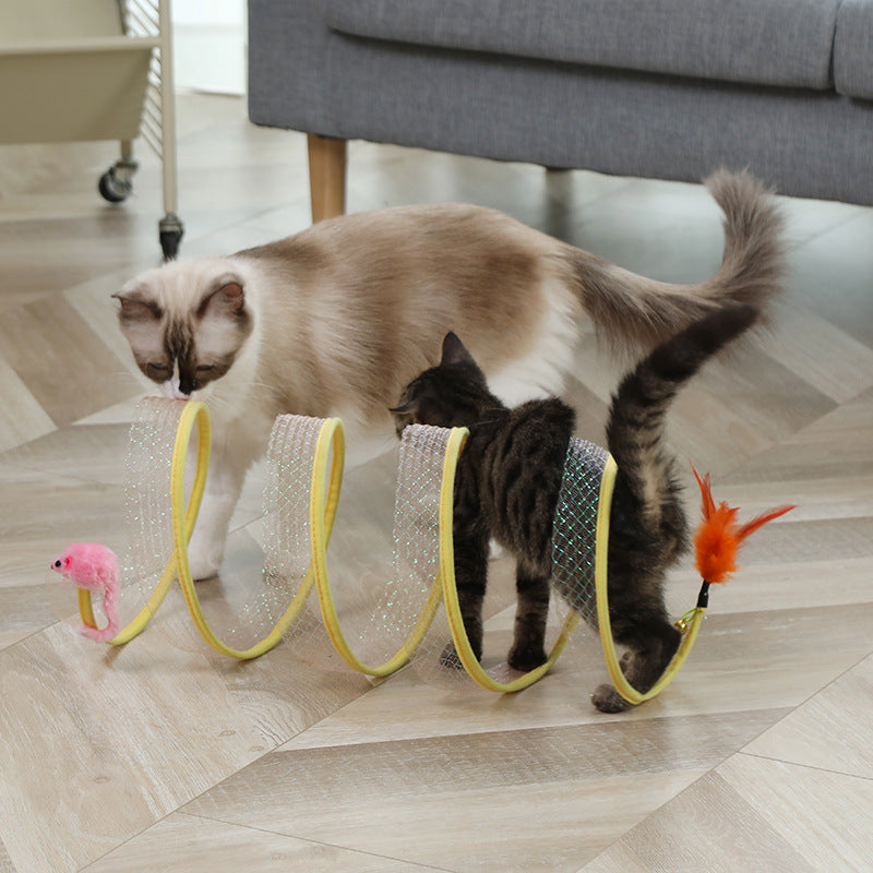 Foldable Cat Tunnel with Hanging Toys
