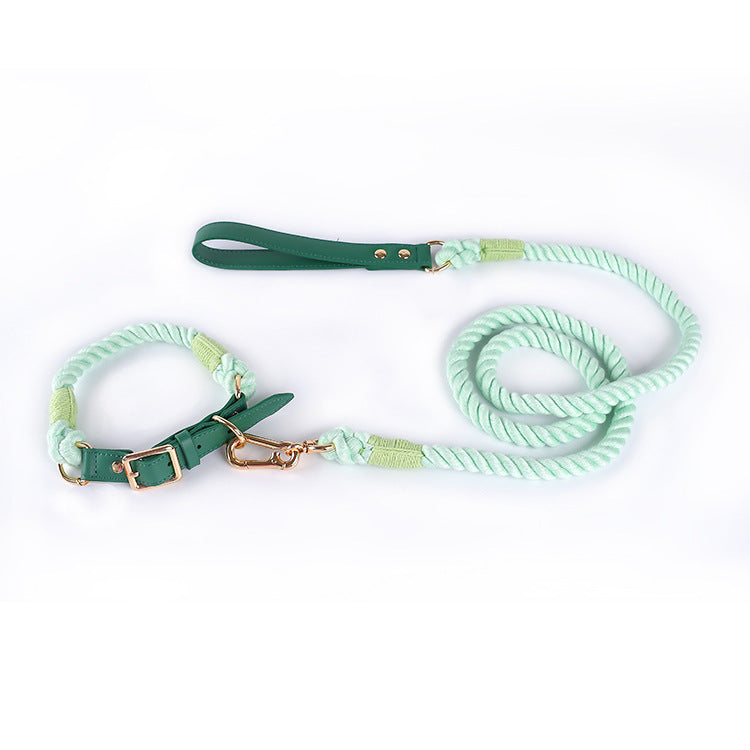 Cotton Rope and Leather Pet Leash Set