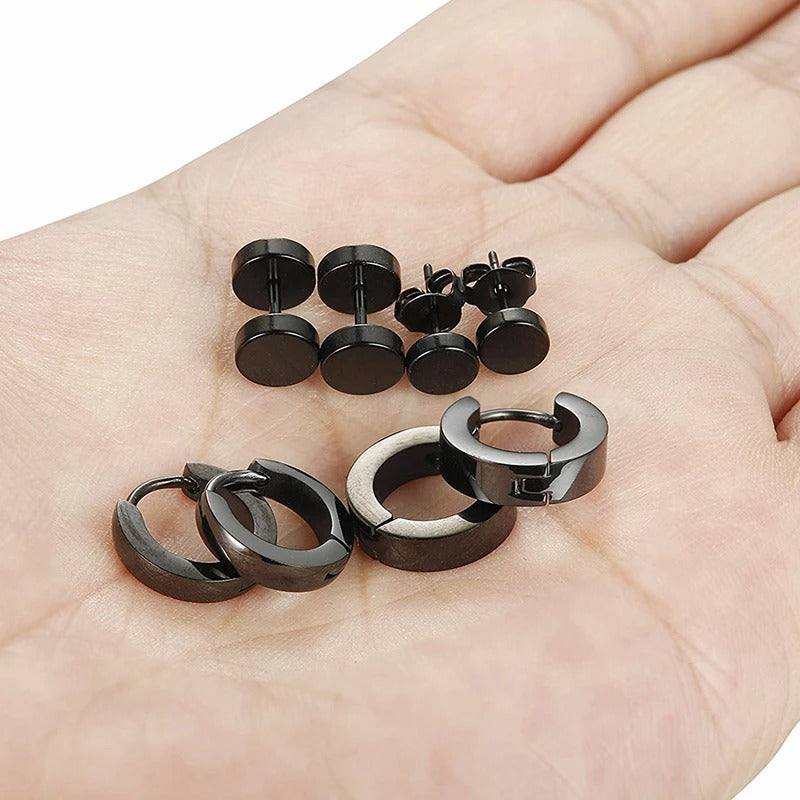 Stainless Steel Stud and Hoop Earring Set