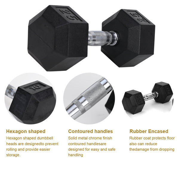 20-Pound Rubber-Coated Cast Iron Dumbbells