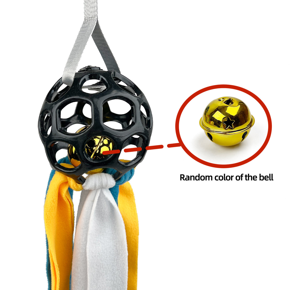 Hollow Pet Toy Ball with Bell and Fabric Strips