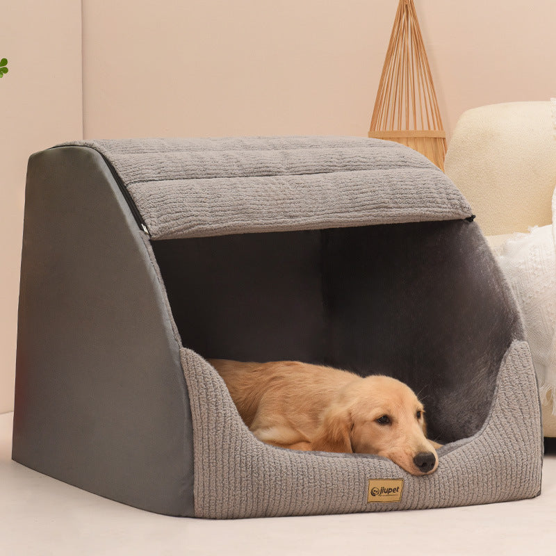 Covered Pet Bed with Removable Cushion