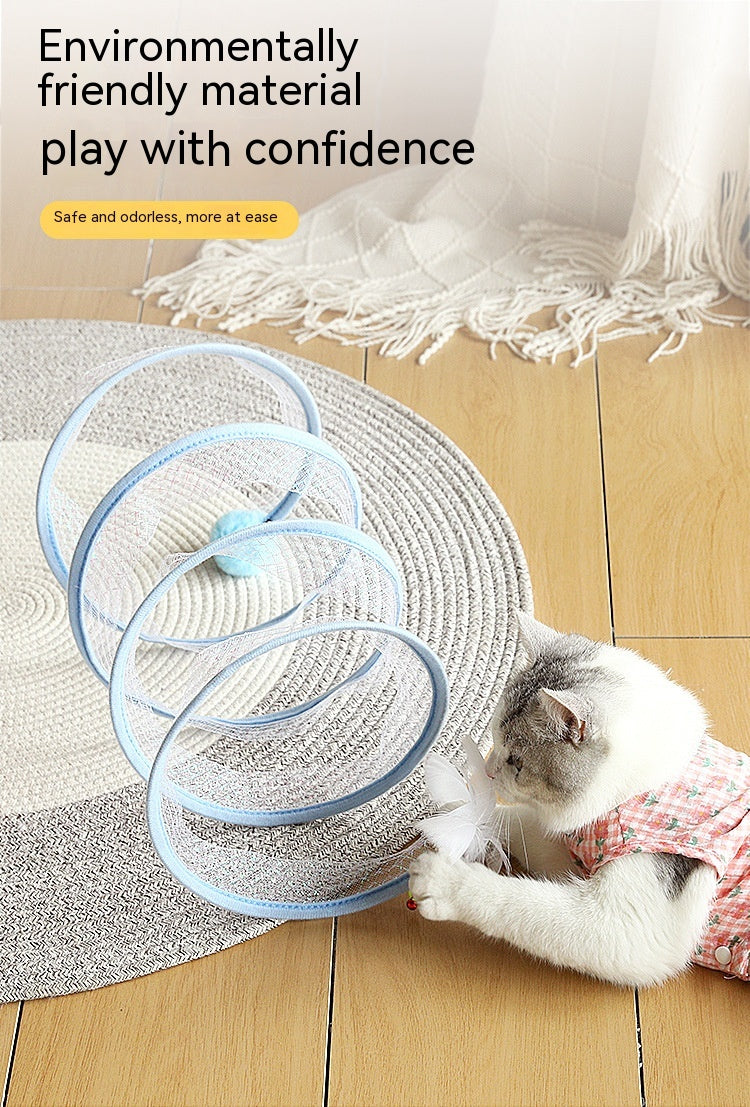 Foldable Cat Play Tunnel with Hanging Toy
