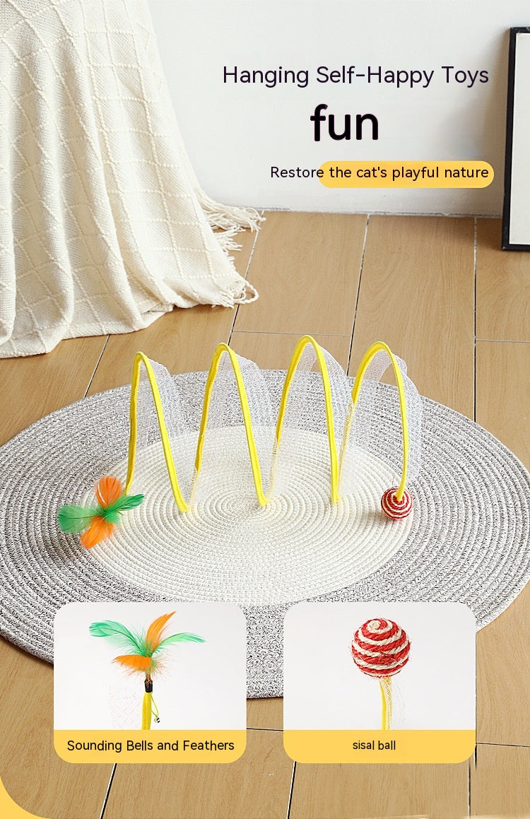 Foldable Cat Play Tunnel with Hanging Toy