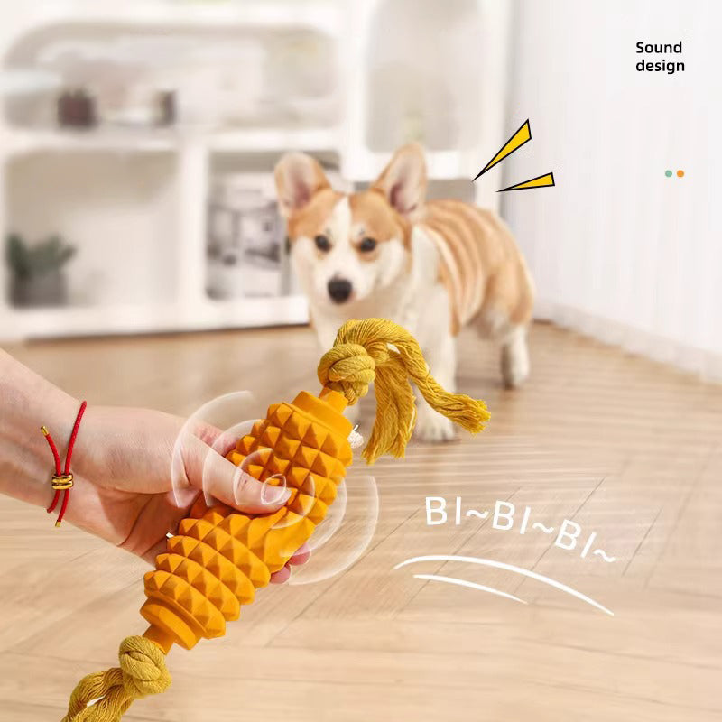 Textured Latex Dog Toy with Rope