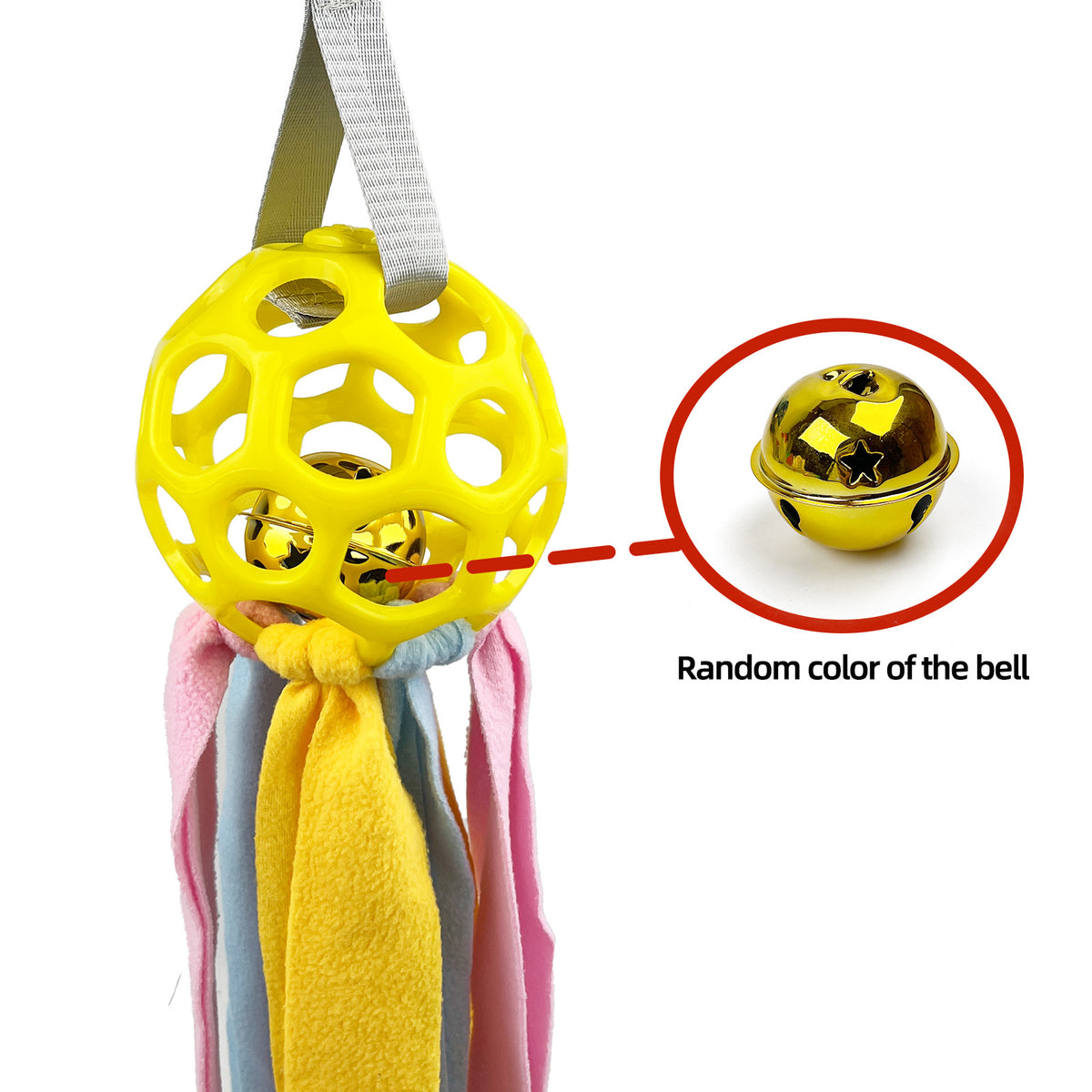 Hollow Pet Toy Ball with Bell and Fabric Strips