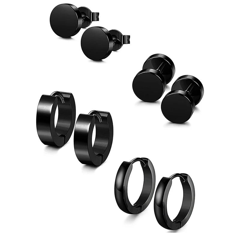 Stainless Steel Stud and Hoop Earring Set