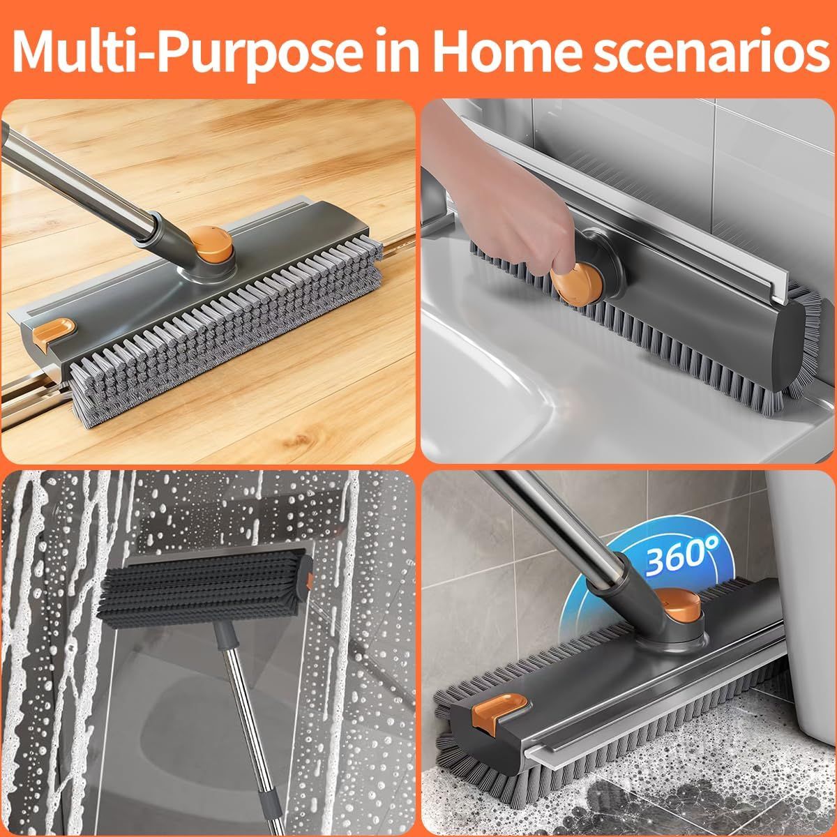 Long-Handle Floor Scrub Brush with Squeegee