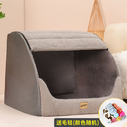 Covered Pet Bed with Removable Cushion