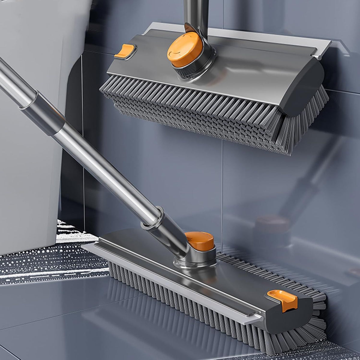 Long-Handle Floor Scrub Brush with Squeegee