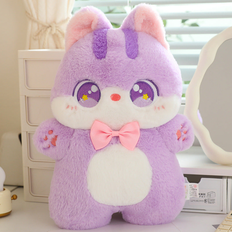 Colorful Plush Cat-Shaped Cushion