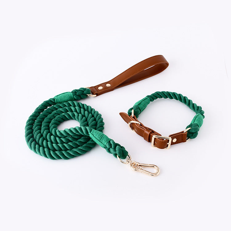 Cotton Rope and Leather Pet Leash Set