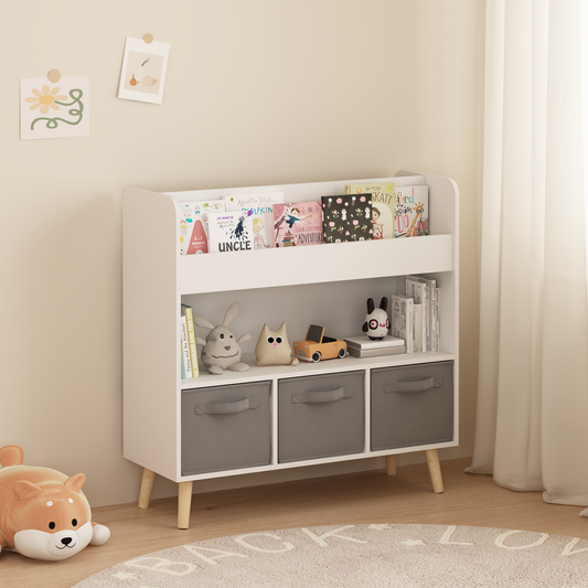 Children’s Bookshelf with Three Fabric Bins