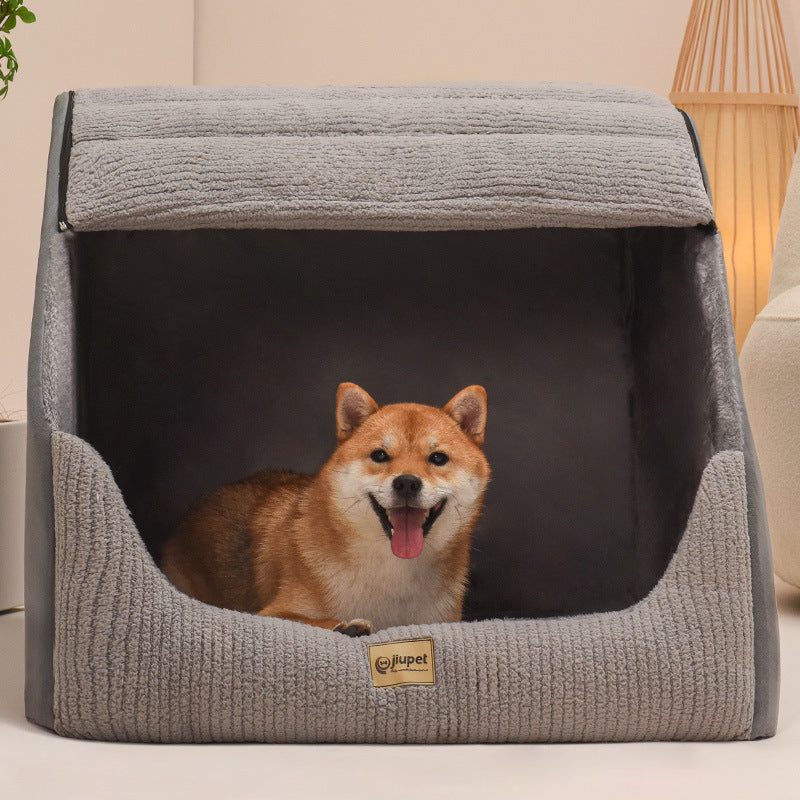 Covered Pet Bed with Removable Cushion