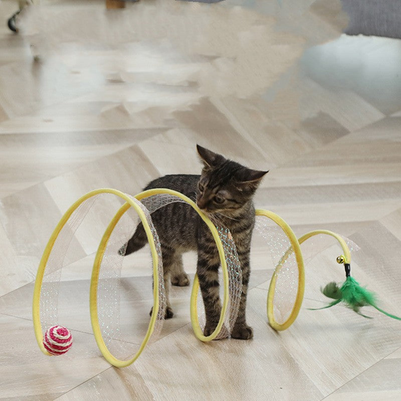 Foldable Cat Tunnel with Hanging Toys
