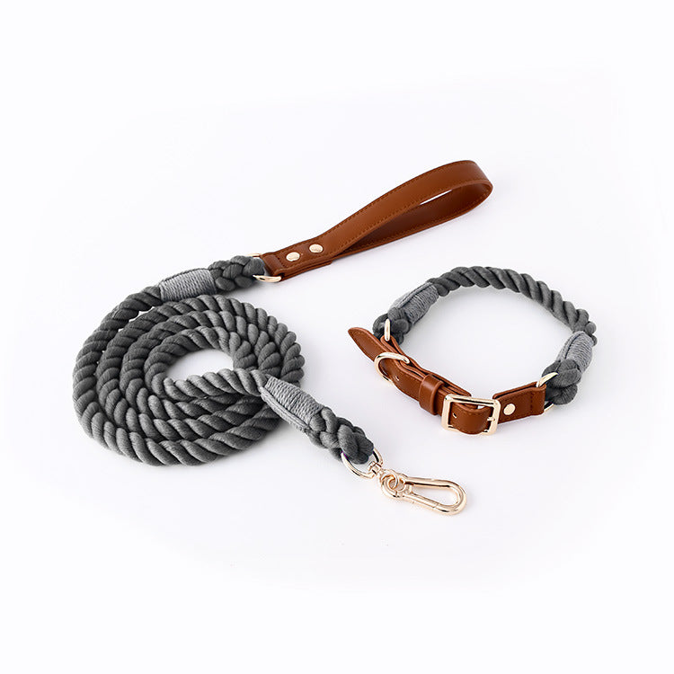 Cotton Rope and Leather Pet Leash Set