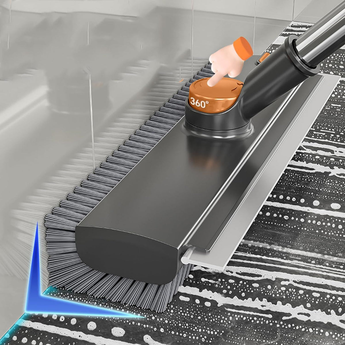 Long-Handle Floor Scrub Brush with Squeegee