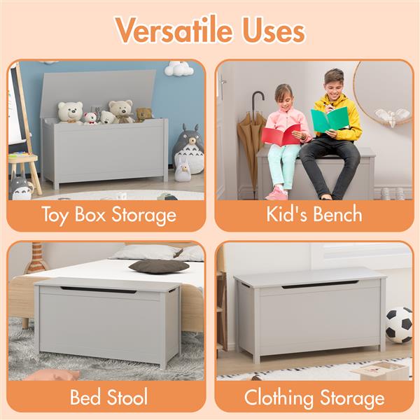Wooden Toy Storage Box with Hinged Lid