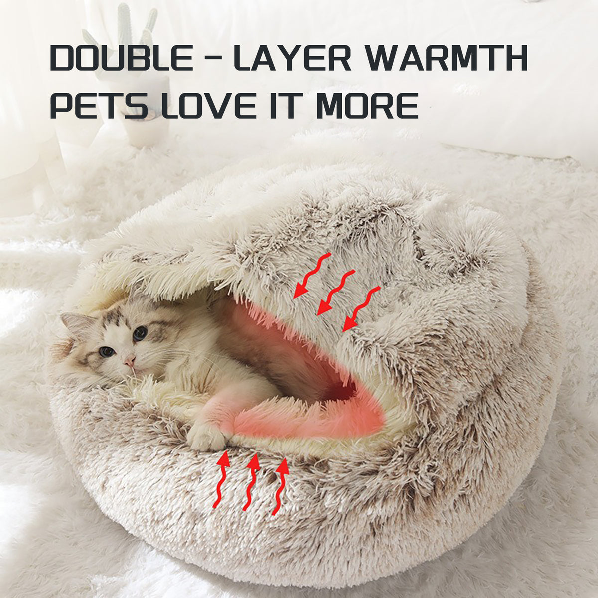 Hooded Round Plush Pet Bed