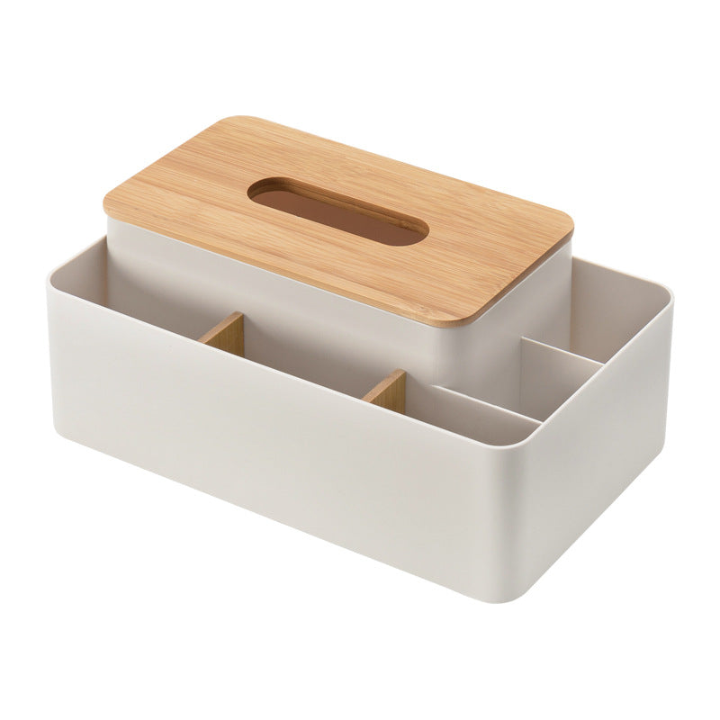 Bamboo-Lid Tissue Box with Remote Control Storage