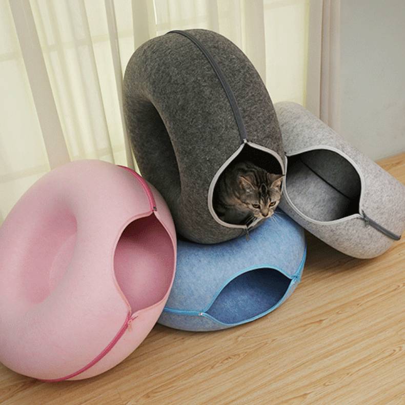 Felt Donut Cat Cave and Tunnel