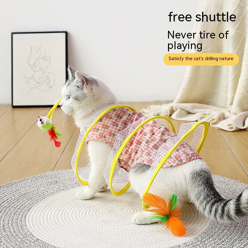 Foldable Cat Play Tunnel with Hanging Toy
