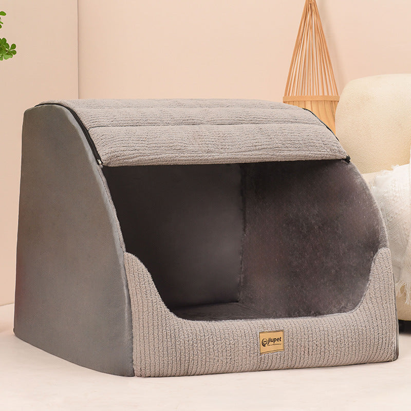 Covered Pet Bed with Removable Cushion