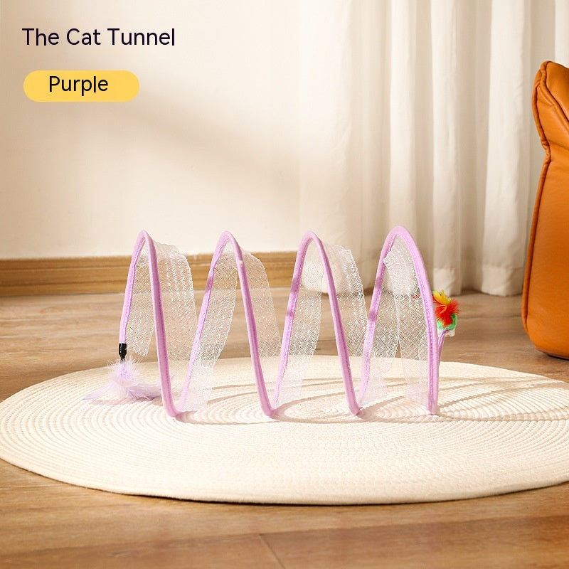 Foldable Cat Play Tunnel with Hanging Toy