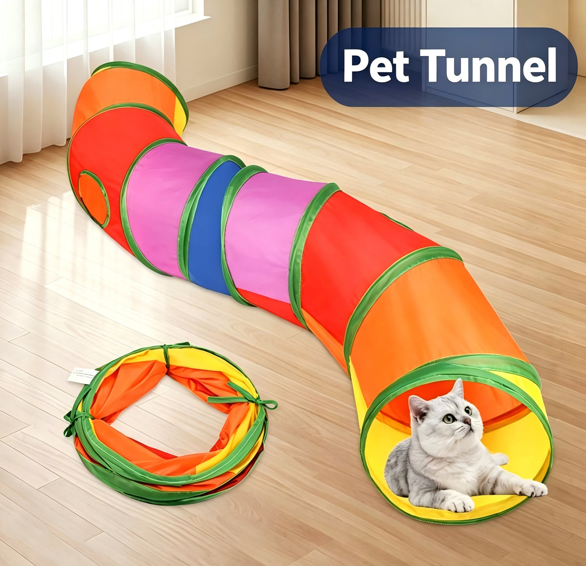 Collapsible Rainbow Pet Play Tunnel