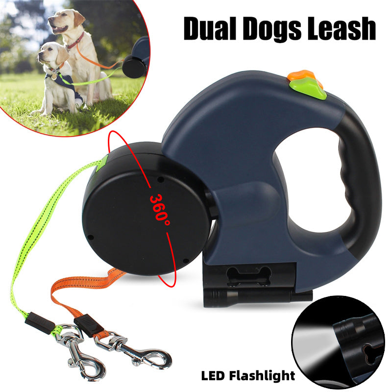 Dual Retractable Dog Leash with Light