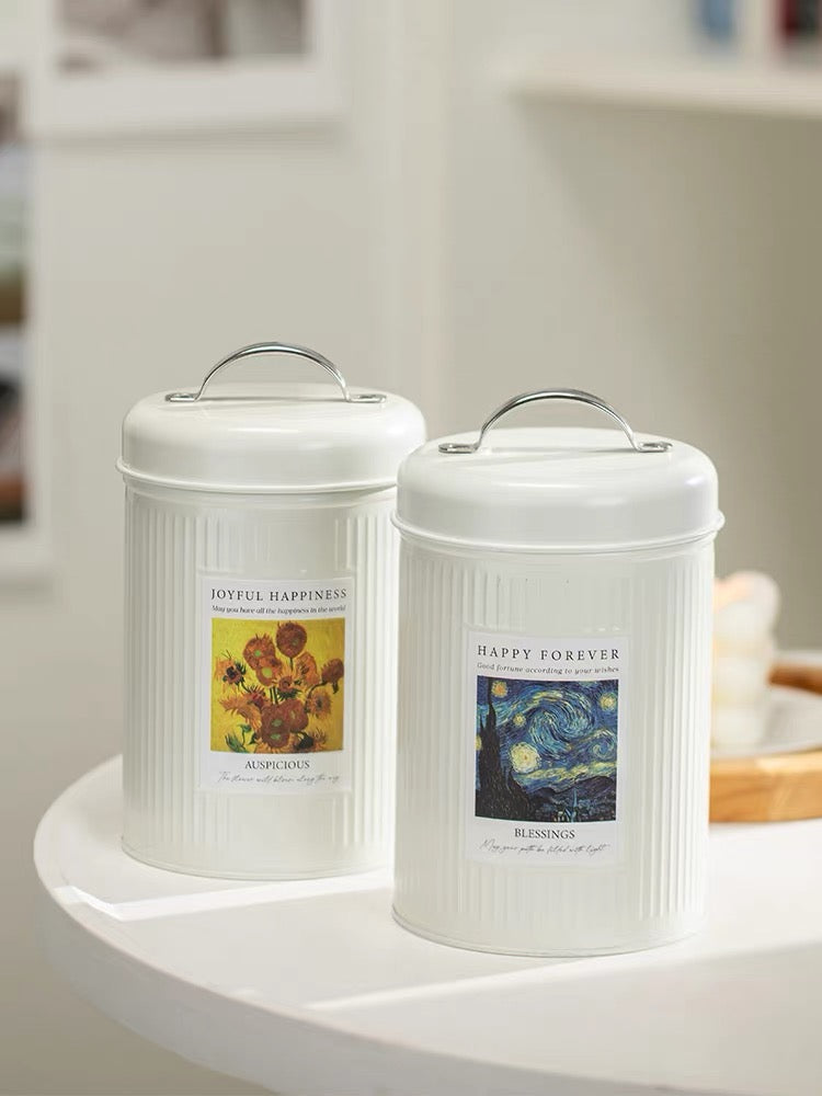 Round Metal Tin Storage Container With Handle