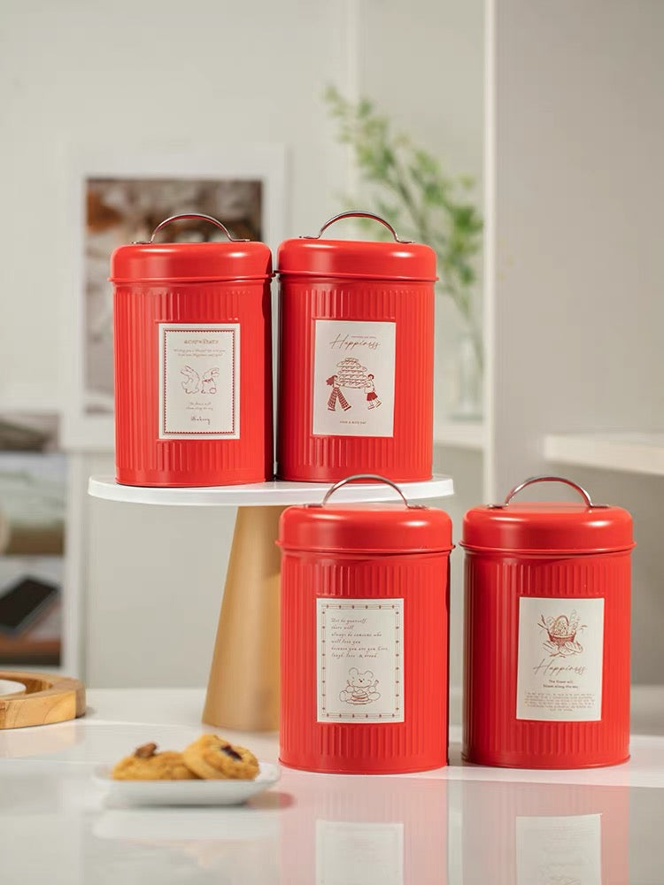 Round Metal Tin Storage Container With Handle