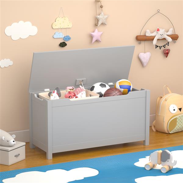 Wooden Toy Storage Box with Hinged Lid
