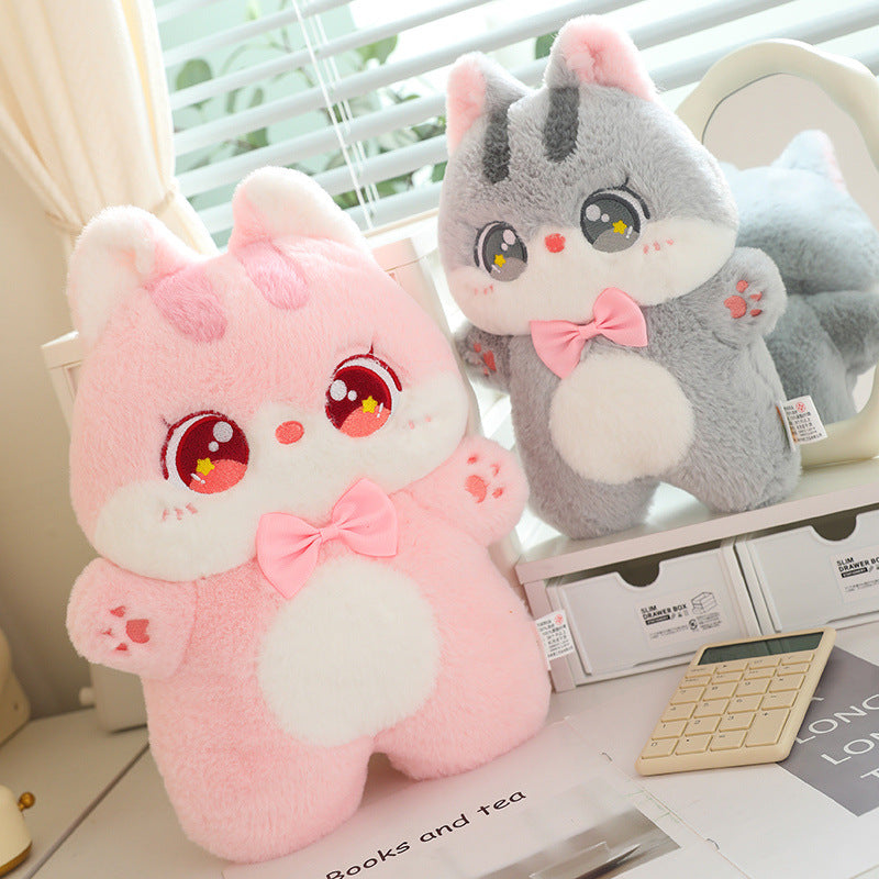 Colorful Plush Cat-Shaped Cushion