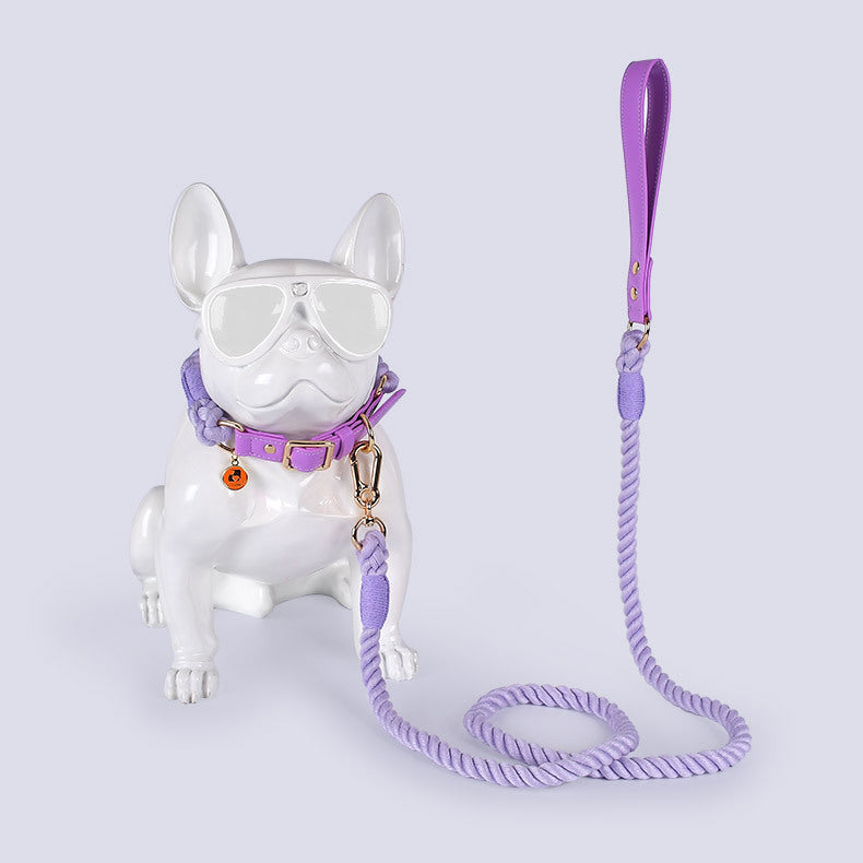 Cotton Rope and Leather Pet Leash Set