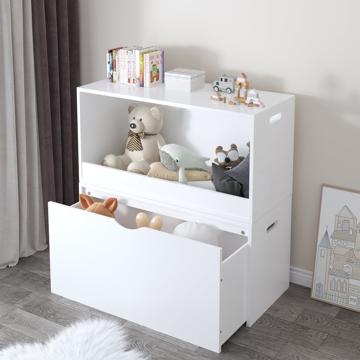 Open Wooden Toy Storage Bin