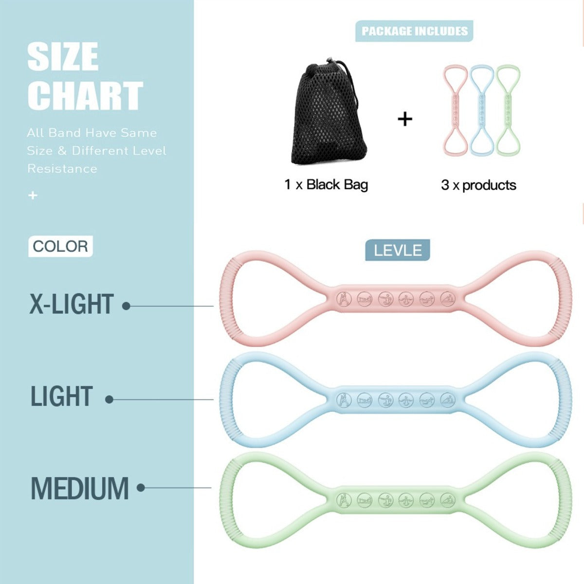 Three-Piece Figure-Eight Resistance Band Set