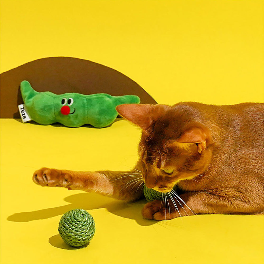 Three Cat Toy Balls with Pea Pod Holder