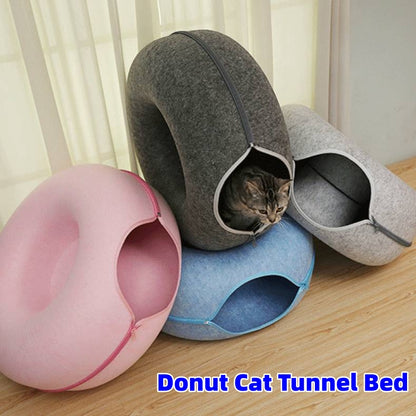 Felt Donut Cat Cave and Tunnel