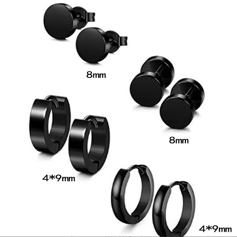 Stainless Steel Stud and Hoop Earring Set
