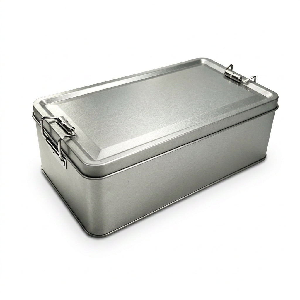Rectangular Tinplate Storage Box With Clasp Latch