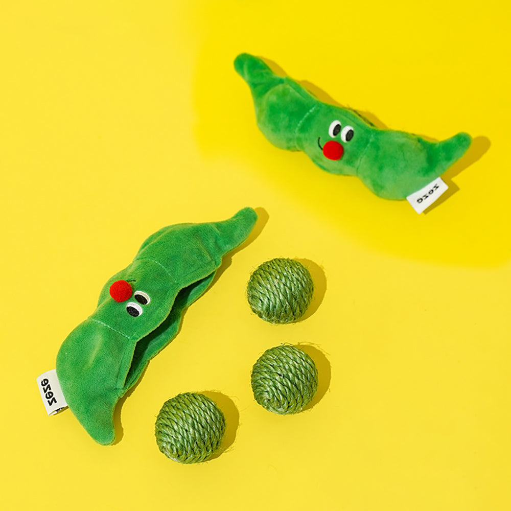 Three Cat Toy Balls with Pea Pod Holder