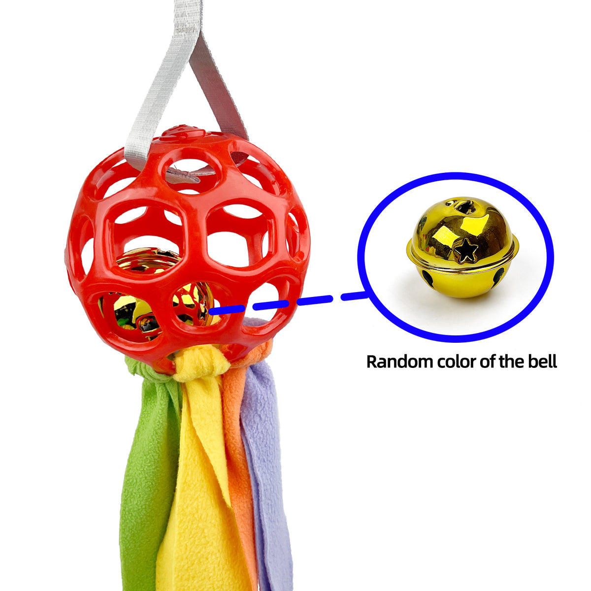 Hollow Pet Toy Ball with Bell and Fabric Strips