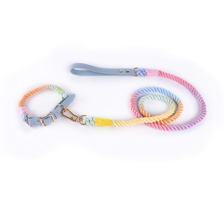 Cotton Rope and Leather Pet Leash Set