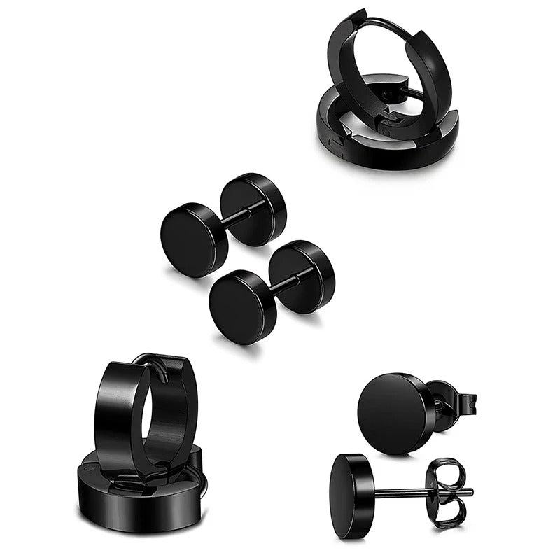 Stainless Steel Stud and Hoop Earring Set