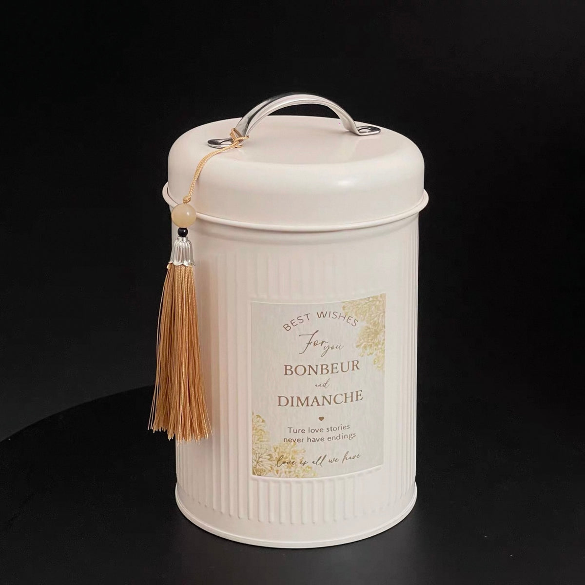 Round Metal Tin Storage Container With Handle