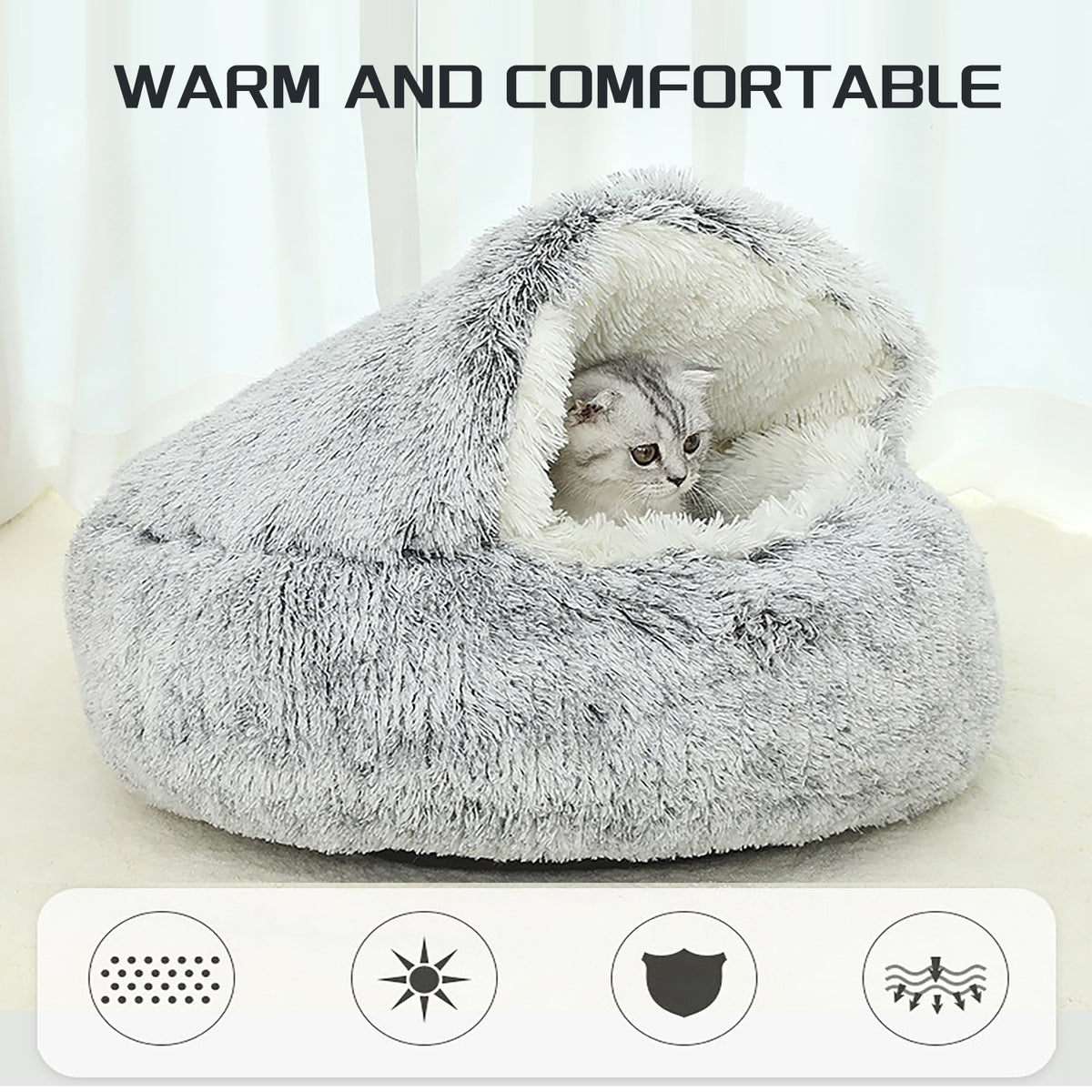 Hooded Round Plush Pet Bed